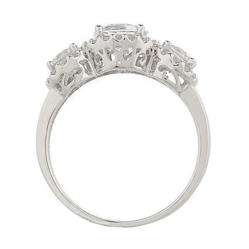 QVC Epiphany Platinum Clad Diamonique 100-Facet 3 Stone Ring 0049 - Picture 2 of 4